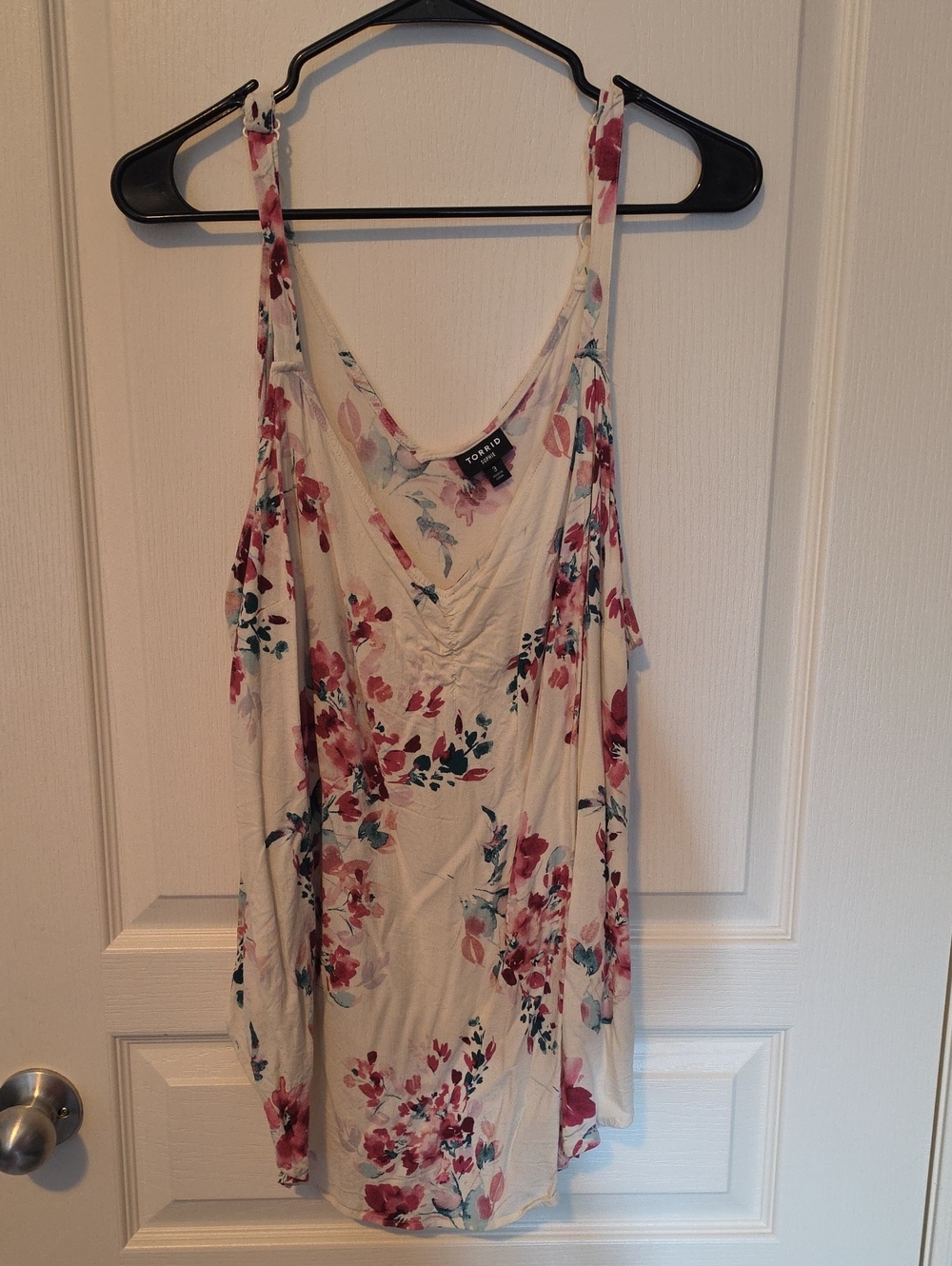 torrid Cream Floral V-Neck Adjustable-Strap Camisole with Pink and Green Print